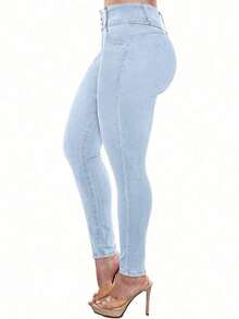 Women's Butt Lifting Jeans, High Elastic Fit Long Pants, Fashionable, Suitable Date, Commute, Elegant Casual Wear, Versatile Spring - Muối chiên xanh - Xem 12