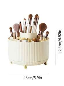 Caja de almacenamiento de cosméticos giratoria 360°, soporte de lujo para brochas de maquillaje con compartimentos, organizador de tocador de escritorio - Tubo de maquillaje - Ver 7