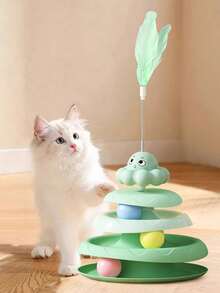 1个带长鼓和3个铃铛球的猫玩具，趣味猫球，磨爪玩具，互动猫玩具，幼猫玩具，适合无聊的室内猫 - 彩色 - 查看 5