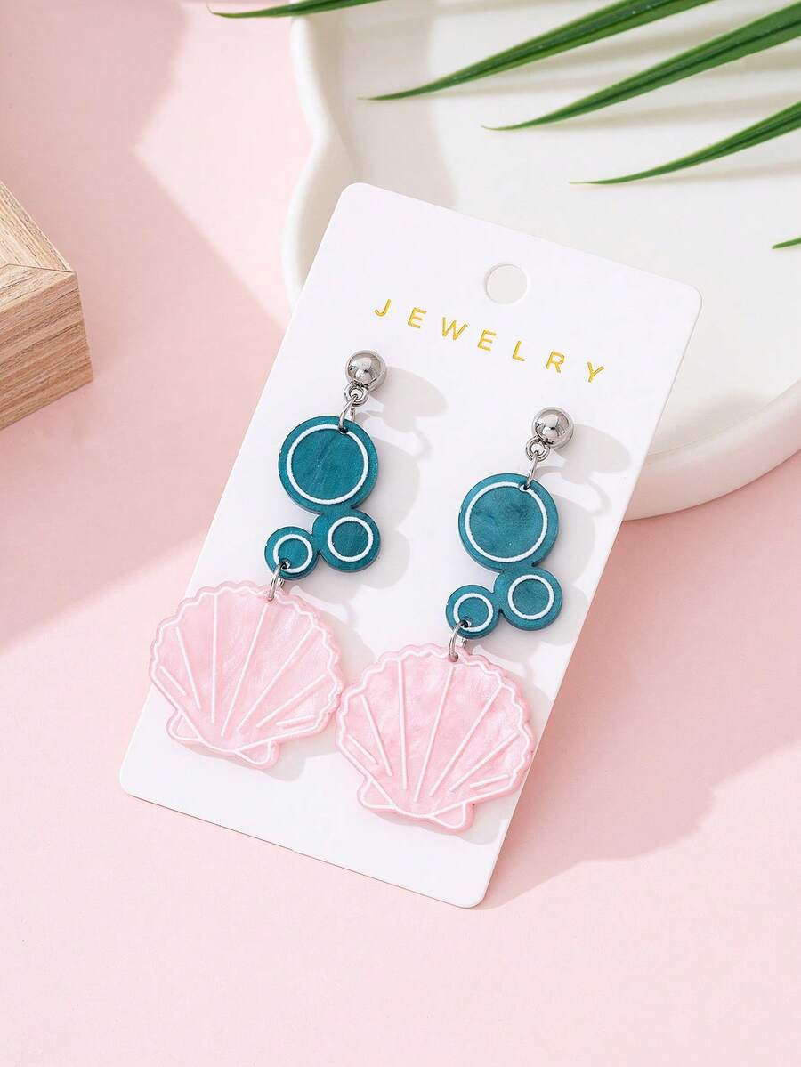 1 Pair Cute Shell Design Fashion Jewelry Earrings For Women, Perfect Gift For Summer Vacation, Beach, Party - Multicolor - View 1