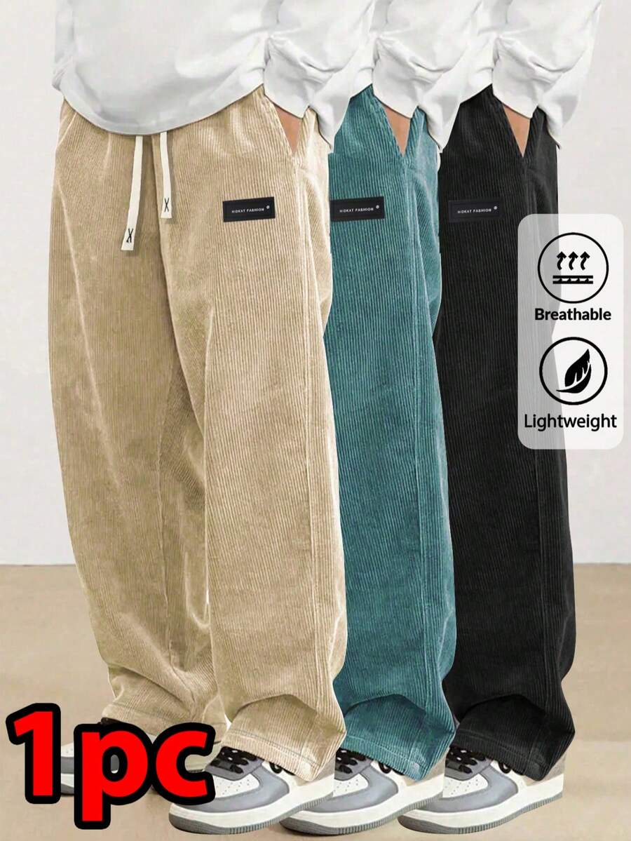 Pantalones casuales rectos de pana con cordón en la cintura para hombres, pantalones deportivos de estilo retro de moda para primavera/otoño