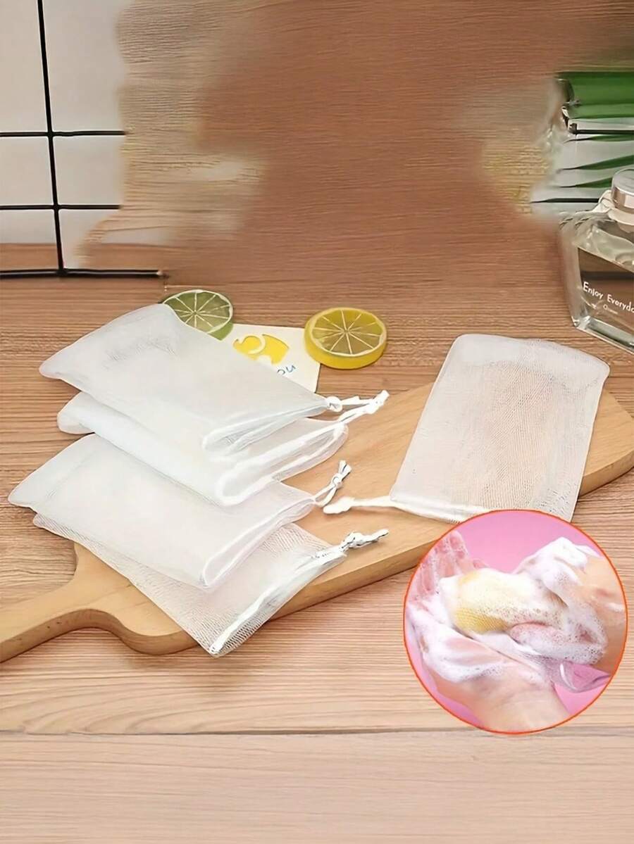 5pcs Net Bag, Exfoliating Foam Net Soap Bag, Soap Saving Drawstring Pouch, Facial Cleansing Sponge - Multicolor - View 1