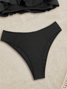 Bộ bikini hai mảnh màu đen có bèo nhún dành cho nữ, kiểu dáng thanh lịch và dễ thương, thích hợp cho kỳ nghỉ hè, đi biển hoặc du lịch. - màu đen - Xem 4