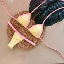 String Bikini Made Of Dental Floss Tape. - Light Yellow-pink - View 1