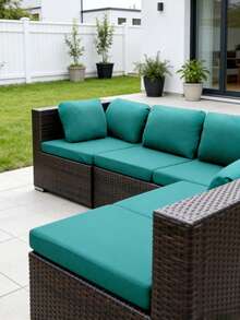 1件纯色牛奶丝弹力沙发坐垫套，高弹防尘，四季通用，适用于花园藤制沙发坐垫保护套 - 水鴨藍 - 查看 6