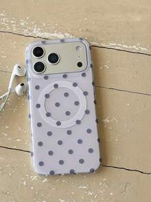 优雅简约紫色波点磁吸手机壳，适用于 17 Pro Max、16 Pro、14（新款）、15，可爱小众风格全包防摔保护套 - 紫色 - 查看 2