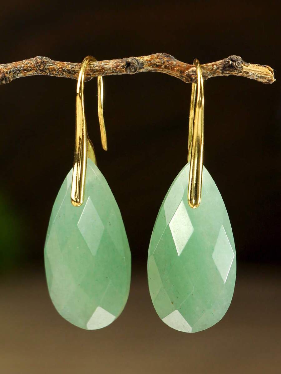 Bông tai đá tự nhiên, bông tai pha lê hình giọt nước thanh lịch mạ vàng, món quà tinh tế dành cho phụ nữ. - Nhiều màu - Xem 1