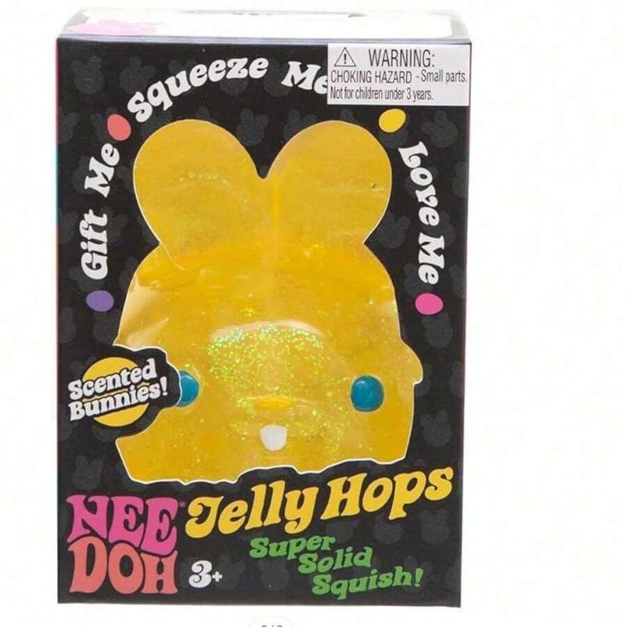 NEE DOH Jelly Hops Squishy – Scented Glitter Bunny Stress Relief Toy, Soft Squeeze Sensory Fidget Squishies For Kids & Adults, Great Birthday Gift - thỏ vàng - Xem 1