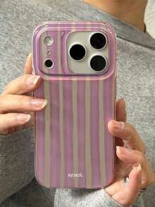 Funda de teléfono suave y brillante con patrón de rayas de color contrastante compatible con iPhone 17 Pro Max, 17, 16, 15, 14, 13 Pro Max, 17 Pro, cubierta protectora a prueba de golpes - Rosa - Ver 3