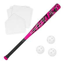 Grand Slam Set- Graffiti Plastic Bat David Ortiz Backyard Baseball Set with 3 Balls 4 Throw Down Bases - Rosa - Ver 8