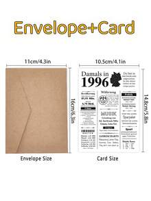 1pc Vintage German Born Year Birthday Card With Envelope, Retro Newspaper Style Keepsake For 1966 1986 1996 2008, Blank Inside - A - View 4