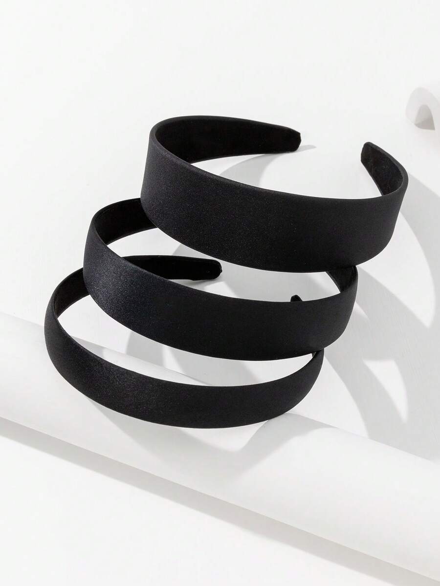 3 piezas Diademas anchas negras, favorecedoras para frentes altas, versátiles para uso al aire libre, antideslizantes - Negro - Ver 1