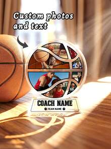1pc Customizable Photo & Text Basketball Photo Collage Acrylic Block - Personalized Basketball Photo Collage Plaque With Custom Name & Team Name | Basketball Thank You Gift | Basketball High School Graduation Gift - Multicolor - View 1