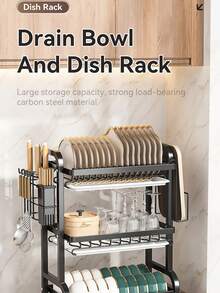 1 cái giá để đồ nhà bếp bằng sắt/thép không gỉ - Giá phơi bát đĩa đa năng có hệ thống thoát nước - Màu đen (Thép cacbon) - Xem 2