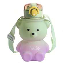 Kawaii Bear Straw Bottle Teddy Bear Water Bottles Large Capacity Kawaii Water Bottle With Straw And Strap, Portable Leakproof Drinking Cups For Women Outdoor Sports Travel - màu xanh lá - Xem 10