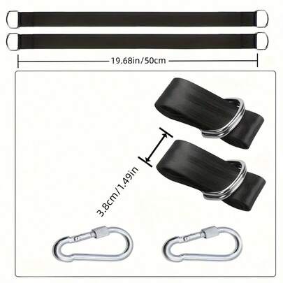 2pcs/Set Thick Black Hammock Straps Set, With Safety Buckle, Fabric, Suitable For Outdoor Camping, Hammocks, Amusement Parks