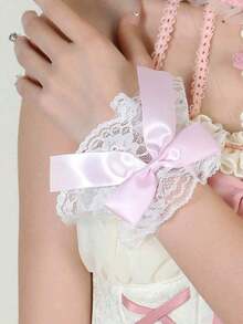 1 Pair Sweet Bow Lace Layered Wrist Cuffs, Lolita Style Arm Sleeves, Photo Shooting Wrist Accessory, Cute For Dresses, Skirts, Costumes, Fashion Flared Sleeve Cuffs - 多色 2 - 查看 6