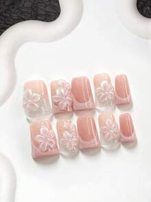 10pcs French Elegant Handmade Nail Art Set, Including Polygel Nail Kit, 5-Petal Flower Nail Decals, Nude Pink Cat Eye Nail Polish, Soft Pink Nail Polish, Nail Tools (1 Jelly Sticker + 1 Nail File). Available In 3 Sizes: Almond, Duck Mouth, Coffin. Suitable For Parties, Daily Wear, Photoshoots, Dates, Spring/Summer Commute Press On Nails - Nhiều màu - Xem 10