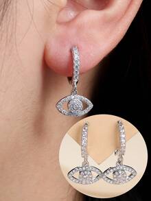 1 par de pendientes de aro con ojo de cobre con micro-incrustación de circonita, de moda - W16392 - Ver 6