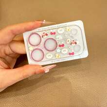 苹果系列闪光镜片贴膜卡通狗狗蝴蝶结和黄色小鸭镜片贴纸套装，适用于苹果17 Pro/17 Pro Max，防水、防摔、防刮花 - 粉圈鏡頭膜+小黃鴨貼紙 - 查看 5