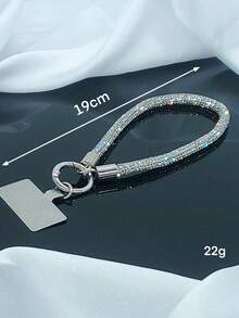 1 pieza Lujosa cadena de teléfono móvil con brillos y cristales, colgante de rhinestone, correa de muñeca para todos los modelos de teléfono, correa para smartphone, accesorio antifugas de alta gama - Plateado - Ver 5