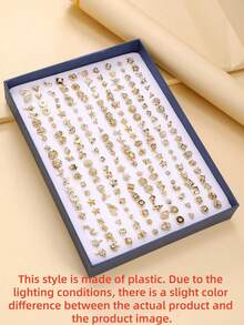 RINTOLER Set de 100 piezas de aretes de plástico con diseño geométrico de cristales de imitación dorados, diseño versátil - Amarillo Oro - Ver 7