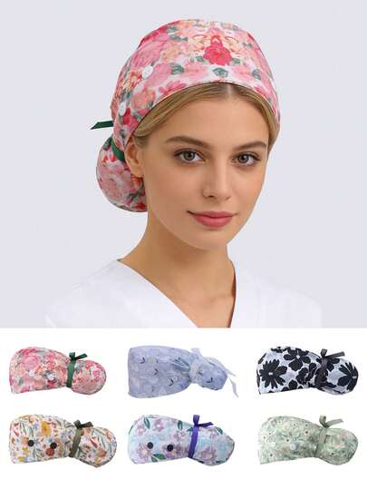 Mũ phẫu thuật, mũ làm việc có nút và băng thấm mồ hôi, mũ y tá cho nam và nữ, mũ làm việc, mũ phẫu thuật với công nghệ in kỹ thuật số cao cấp.