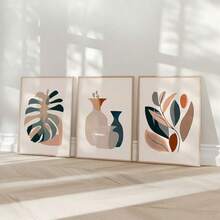 Tranh treo tường 3 mảnh hình bình hoa lá Monstera trừu tượng phong cách Boho, tranh in thực vật thẩm mỹ Boho trung tính, trang trí hiện đại tối giản cho phòng khách và phòng ngủ, trang trí nhà kiểu Boho, không khung. - 814 - Xem 9