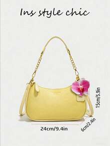 Bolso de hombro para mujer de tejido liso blanco con colgante de concha de diseño marino y decoración con letras. - Amarillo - Ver 3