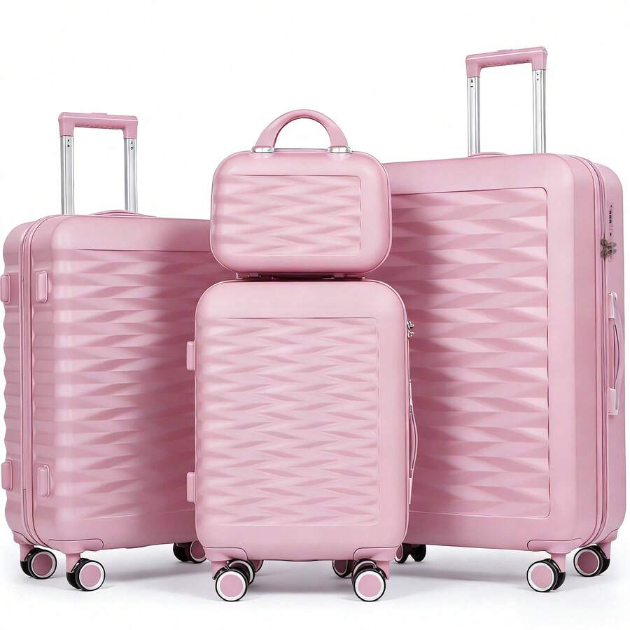 4pcs ABS Hard Shell Luggage Set Lightweight Carry-On Travel Trolley Suitcase With 360° Spinner Wheels - Pink - View 1