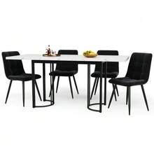 Telescopic Dining Table (140-179.5 X 80 Cm), Extendable Dining Table, Space-Saving Kitchen Table, Metal Frame, Rectangular Dining Table For Dining Room/Living Room, White/Black - 黑與白 - 查看 1