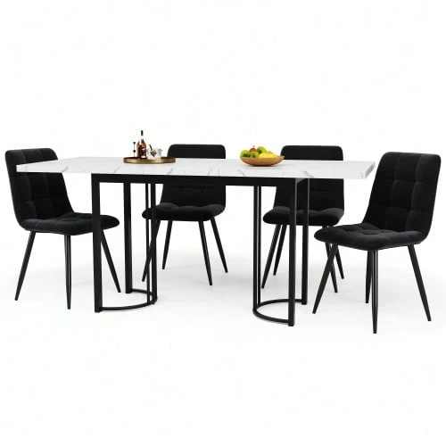 Telescopic Dining Table (140-179.5 X 80 Cm), Extendable Dining Table, Space-Saving Kitchen Table, Metal Frame, Rectangular Dining Table For Dining Room/Living Room, White/Black - 黑與白 - 查看 1