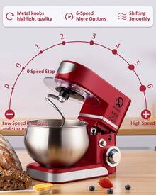 THREEKEY 1pc  Stand Mixer, 5.5 Qt Tilt-Head Electric Household Stand Mixer - 650W 6-P Speed, Multifunctional Kitchen Stand Up Mixer With Dough Hook, Whisk, Food Beater And Butter Beater(US Plug) - 美規A型插(110-127V) - 查看 3