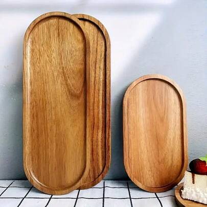 Bandeja ovalada de madera de acacia - Rústica y moderna, resistente al calor, para té, postres, queso y frutas | Multiusos para decoración del hogar, portallaves, decoración de mesa de café, bandeja de servir decorativa