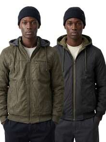 Men's Suede Jacket, Warm Lined Coat For Intense Cold Winters, Lined With Pockets - Green - View 2