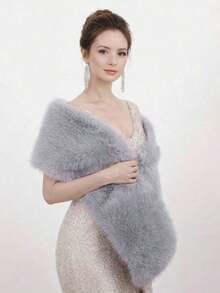 SGIAWETA-1PC Fluffy Faux Fur Warm Shawls And Wraps Evening Dresses, Large Soft Plush Wedding Shawl Party,Mother And Wife-Birthdaygift - trắng - Xem 2