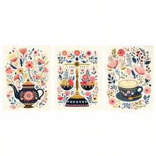 Rahmenlose 3-teilige Set, Kunstmalerei im pastoralen Stil für Tee und Kaffee Wanddekoration, Retro botanischer Blumen Retro-Muster Leinwandposter, botanische Küchendekoration, Café-Dekoration, ideales Geschenk für Kaffeeliebhaber, geeignet für Küche, Café, Esszimmer, Wohnzimmer usw. - Abstrakt - Übersicht 12