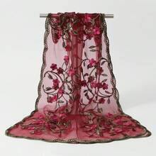 1pc Spring New Embroidered Women's Scarf, Breathable Shawl Headscarf - Multicolor - View 9