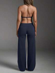Pantalones acampanados ajustados de unicolor elegantes y modernos para el trabajo y el deporte para mujer, primavera - azul real - Ver 6