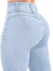 Women's Butt Lifting Jeans, High Elastic Fit Long Pants, Fashionable, Suitable Date, Commute, Elegant Casual Wear, Versatile Spring - Muối chiên xanh - Xem 2