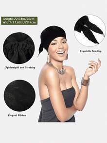 2 piezas Sombreros de ala ancha de mujer de seda sintética elástica, gorros para dormir, sombreros de pirata, sombreros para el cuidado del cabello para uso diario, verano, playa - Multicolor - Ver 3