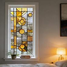 1/4片金色几何图案静电吸附窗膜，马赛克彩色玻璃隐私保护膜，可重复使用可移除无胶PVC材质，适用于浴室、厨房、卧室 - 金色幾何磨砂膜 - 查看 12