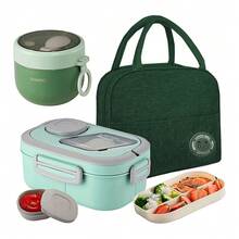 LIVINGANDHOME 3 Colors Portable Lunch Box Set With Insulated Bag,Lunch Box Food Container - Green - View 1