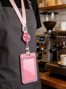 Shiny ID Card Holder With Lanyard, ID Card Storage Box, Anti-Loss Lanyard, Student ID Card Holder, Self-Service Restaurant Card Holder, Slide Cover, Dual Card Slot, Small Card Slot, Bus Card Holder, Non-Induction, Bank Card Holder, Subway Card Storage, Adjustable Portable ID Card Holder Decorative Keychain, Suitable For Office Workers And Students, Perfect Gift, Back To School Gift, Couple Card Holder, Bank Card Holder, Travel Essential - Multicolor - View 4