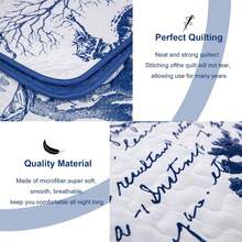 3 Pieces Coastal Quilt Set Queen King Size , Summer Beach Navy Blue Theme Quilts With Pillowcases Microfiber Ocean Bedding Set Nautical Bedspreads Coverlet Lightweight Comforter For Wedding Items, Home Bed Room Decor, Ideal Gifts,All Season - Xanh hải quân1 - Xem 6