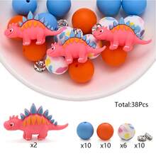 38pcs Funny Dinosaur Silicone Bead Set, Colorful 3D Dinosaur Animal Beads, DIY Creative Bracelets, Necklaces, Bag Charms, Keychains And Craft Decorations - Multicolor - View 15