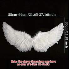 3 Peças Conjunto de Asas de Anjo Brancas para Adultos, Inclui Tiara de Penas e Varinha, Design Elástico, Adequado para Halloween, Natal, Aniversário, Casamento, Apresentação no Palco, Cosplay, Acessórios Fotográficos e Decoração de Feriados, Ótimo Presente para Família e Amigos - A - Visão 11