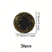 Gold Foil Polka Dot Party Paper Plates, 7/9 Inch Disposable, Black & White, 10/20/40 Pcs, Suitable For Birthday Wedding Party Supplies - Black - View 9