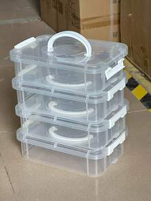 1/2/3/4pcs Stackable Transparent Plastic Storage Boxes, Each Layer With Independent Lid, Waterproof Large Capacity Storage Containers, Suitable For Home, Office, Portable Multi-Purpose Containers To Store Toys, Crafts, Desktop Accessories, Household Organizer - Multicolor - View 15
