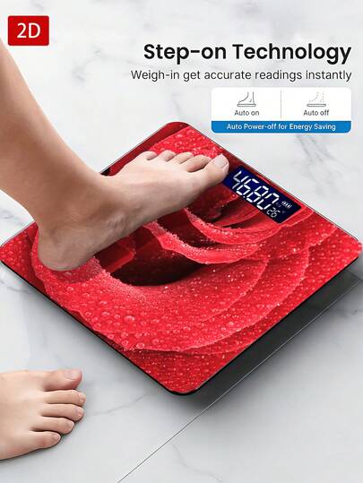 1个LED显示屏电子秤，2D花卉浴室秤，装饰性称重平台 - 适合长期使用，满足家庭称重需求，圣诞节、新年、情人节礼物，使用AAA电池（不含电池）